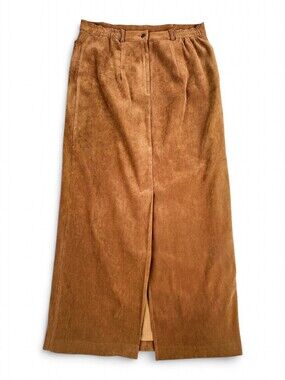 Selene Faux Suede Maxi Skirt Size 12 Chestnut Brown Front Slit 434-709